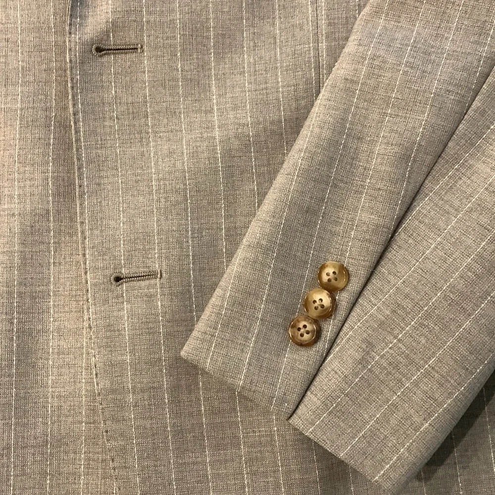 Brooks brother beige pinstripe wool suit, 40L blazer, 34” waist pant